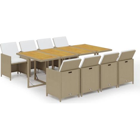 Maison Exclusive - 9-tlg. Garten-Essgruppe mit Kissen Poly Rattan