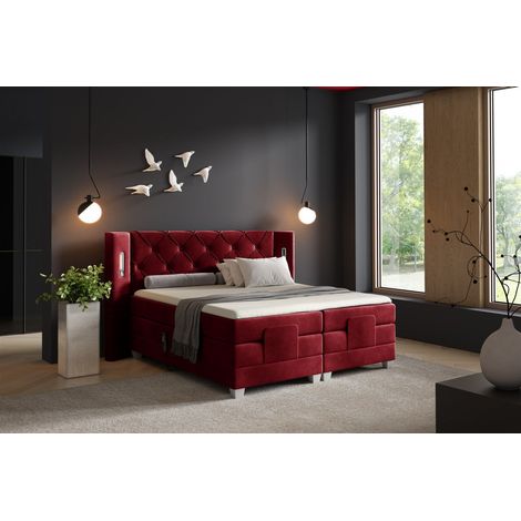 Boxspringbett Elektrisch Bett STEVE 180x200cm in Stoff Fresh Rot (1/5)