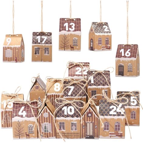 Calendrier de l'Avent Vide a Remplir Soi Meme, 24pcs Boite Calendrier de l'avent Maison en Papier Kraft pour DIY Cadeau Mural Décoration Sapin Noel (1/5)