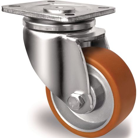 Rueda giratoria D.80mm Cap.180kg PU Placa L100xB85mm Color Marrón rojizo TECWERK (1/2)