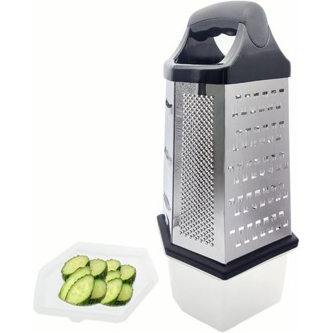 Rallador con recipiente recolector, rallador, Rallador multiusos Premium, Rallador manual de 6 lados, Rallador multifuncional, mediano y fino (1/5)