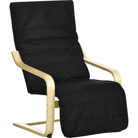 Fauteuil lounge noir avec repose-pieds réglable en tissu, 66,5x94x100 cm, confort moderne pour espace détente élégant (1/5)