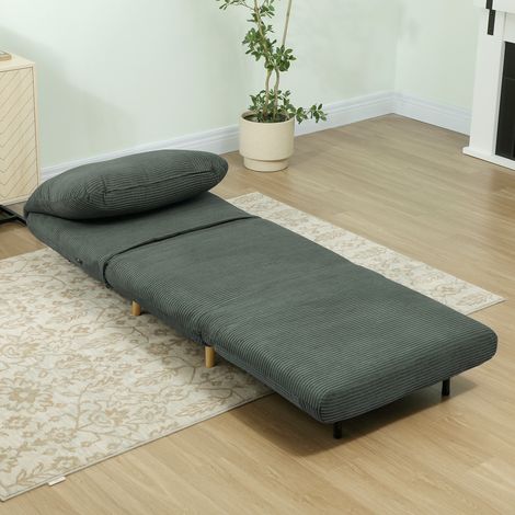 Fauteuil convertible 2 en 1 avec lit d'appoint, appui-tête réglable, aspect velours côtelé, 82 cm x 87 cm x 89 cm, vert