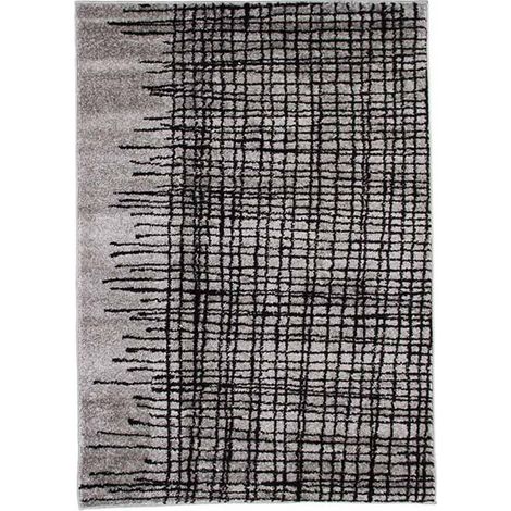 ABSTRACT - Tapis poils courts imprimé lignes croisées gris 120x170 (1/3)