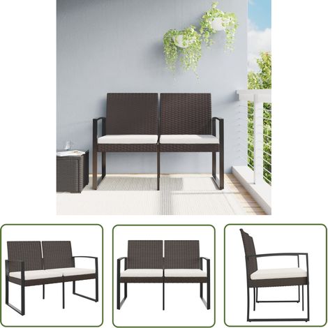 The Living Store Banc de jardin à 2 places avec coussins marron PP rotin - Banc De Jardin - Meuble De Jardin - Siège De Jardin - Banc Deux Places - Mobilier De Jardin (1/5)