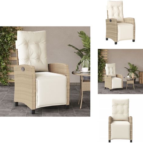 Chaise inclinable de jardin et repose-pied beige résine tressée - Chaise De Jardin Inclinable - Chaise De Patio - Fauteuil De Jardin - Mobilier De Jardin - Chaise En Résine Tressée (1/5)