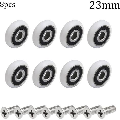 Lot de 8 roulettes de rechange pour portes de douche coulissantes de 23 mm de diamètre, avec vis en acier inoxydable. (1/2)