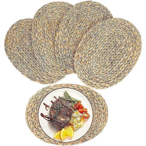 Sets de table ovales tissés, sets de table en jacinthe d'eau naturelle, sets de table en rotin tressé, 30 x 40 cm (lot de 4) (1/5)