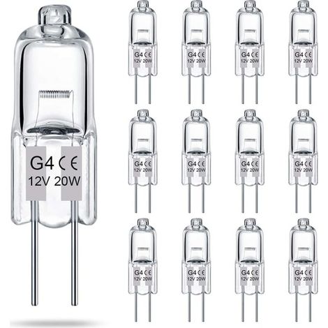 Lot de 14 ampoules halogènes G4 transparentes à 2 broches, 12 V, 20 W, culot à deux broches JC T3, à intensité variable, blanc chaud 2700 K, pour éclairage paysager. (1/5)