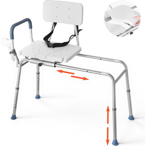 VEVOR Chaise de Baignoire Coulissante, Siege de Transfert pour Baignoire, Capacite 180 kg, Accoudoir et Dossier, pour Adultes, Personnes Âgees et Handicapes, Hauteur Reglable, Mode Chaise Percee (1/5)