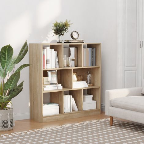 Estantería librería de madera de ingeniería roble 97,5x30x100 cm con 3 baldas y 8 separadores escalonados (1/5)