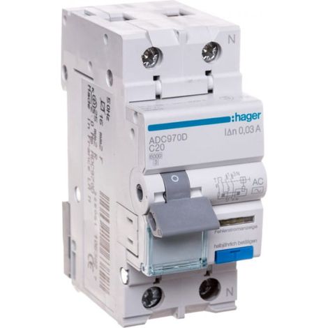 Disjoncteur différentiel 1P+N C20A 0,03A 6kA Type AC ADC970D