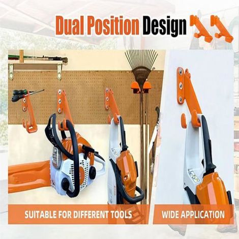 Support Tronçonneuse - Mural - Caoutchouc Orange - Charge Max 68 kg - Montage Horizontal ou Vertical - Pour Garage (1/5)