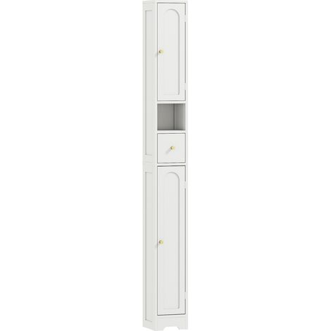 Meuble colonne de salle de bain blanc, rangement 2 portes et 1 tiroir, compartiment ouvert, étagère ajustable (1/5)