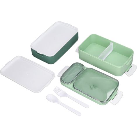 Boîte à bento verte à double paroi étanche, compatible micro-ondes, idéale pour le déjeuner au bureau ou en résidence étudiante. (1/5)