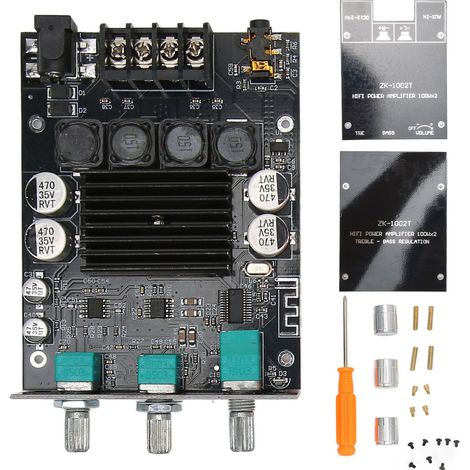 Module Amplificateur Audio Bluetooth 5.0, 2x100W, Canal Double pour Subwoofer, Alimentation 12‑24V, Carte Ampli ZK‑1002T (1/5)