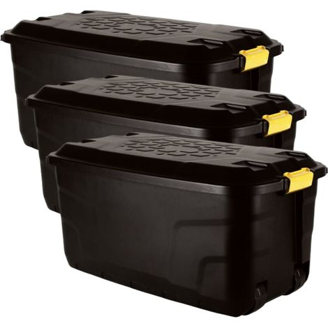 Set of Heavy Duty Storage Wheeled Boxes - Lockable Waterproof Storage 3 x 145 Litres