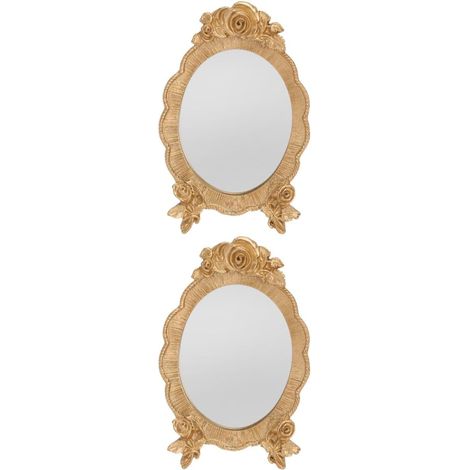 2pièces Miroir De Maquillage Ovale Portable Résine avec Motif De Rose Miroir à Main Élégant pour Retouches à Ou Voyage