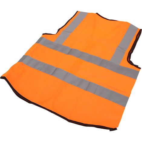 Gilet de sécurité orange réfléchissant avec de multiples poches, imperméable, haute visibilité et ouverture zippée sur le devant. (1/5)