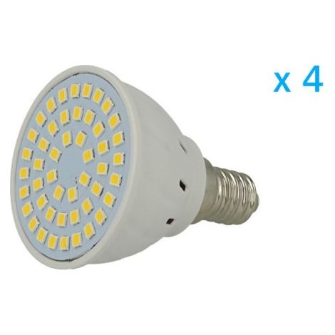 4 PZ Lampade Led E14 Spot 3W=30W Bianco Caldo Diametro 50mm Con 48 smd 2835
