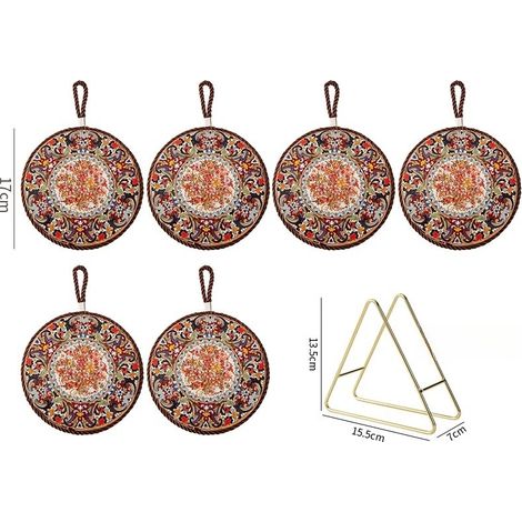 Lot de 6, sous-verres originaux, sous-verres absorbants en liège et céramique, avec support, sets de table antidérapants, pour la cuisine et le salon (1/5)