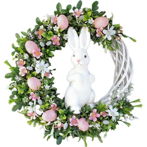 Guirlande De Pâques - Lapin De Pâques Avec Œufs Et Fleurs - Décoration De Porte Pour Intérieur Et Extérieur - 1 Pièce (1/5)