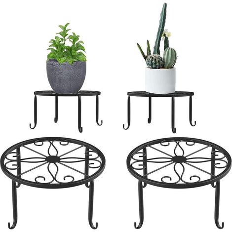 2 Pièces Pot de fleur Stand, Metal Art Plant Stand Rack Style européen pot de fleur titulaire pour jardin Table Ronde de Jardin,Table de Jardin Design en Fer Forgé ,Table de Terrasse Style Antique (1/5)
