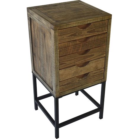 Home Heavenly® – Mesa auxiliar INDI, diseño rústico con estructura de madera de abeto y patas metálicas. Color: Marrón (1/5)