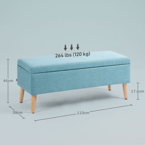 Sitzbank mit Stauraum, bis 220 kg, Leinenoptik, 110x39x45cm, Blau (1/5)