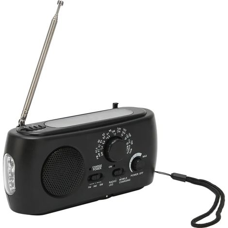 Radio d'urgence à énergie solaire, radio multibande AM/FM/SW à manivelle avec lampe LED pour le camping en plein air (1/5)