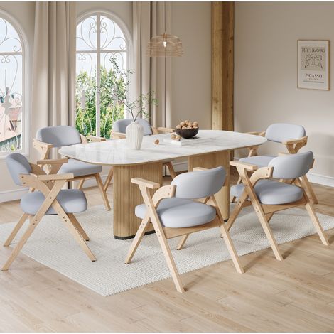 Lot de 6 chaises de salle à manger pliantes en bois et tissu gris, avec accoudoirs, confortables et peu encombrantes pour salon ou café CHICFURN (1/5)