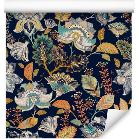 Papel pintado con motivos florales de estilo folclórico para salón y dormitorio, 50x1000 cm. (1/5)