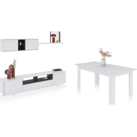 Pack salón con mesa de comedor Kenzo Plus VA Blanco Brillo - Gris Antracita (ancho) x 46cm (alto) (1/5)