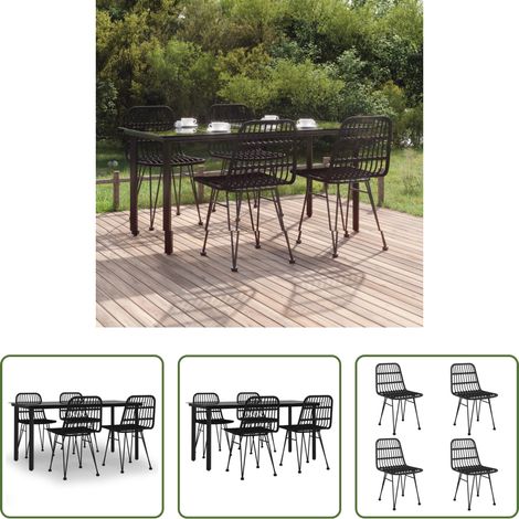 vidaXL Gartenstuhl - 5-tlg. Garten-Essgruppe Schwarz Poly Rattan (1/5)