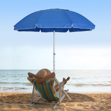 Parasol plage inclinable Ø180cm polyester haute densité anti-UV mât aluminium hauteur réglable sac transport, bleu