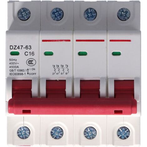 4-poliger Mini-Leistungsschalter 16A 400V mit Überlast- und Kurzschlussschutz für den Hausgebrauch (1/5)