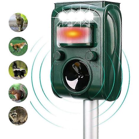 Répulsif pour chats d'extérieur - Répulsif à ultrasons pour animaux - Alimentation solaire - Dissuasion des ratons laveurs avec activation par mouvement JN (1/5)