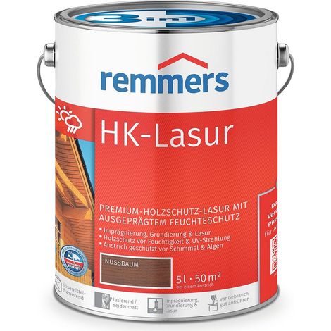Remmers HK-Lasur 3in1 nussbaum, 5 Liter, Holzlasur aussen, 3facher Holzschutz mit Imprägnierung + Grundierung + Lasur, Feuchtigkeit- und UV-Schutz
