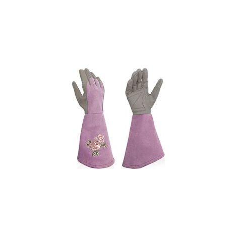 Gants de jardinage femme en cuir, manches longues résistants aux perforations, broderie délicate, taille L/9 –