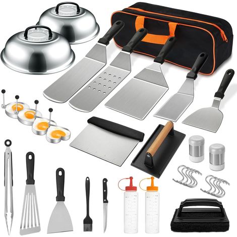 Kit di accessori per piastra da 35 pezzi, set di accessori per griglia piatta per Blackstone e Camp Chef, set di spatole per barbecue con spatole allargate, coperchio per imbastitura, raschietto per g (1/5)