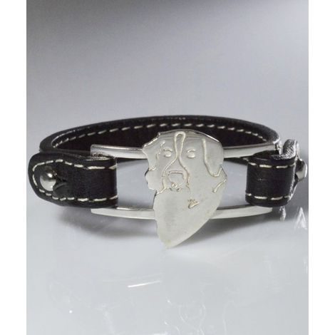 Australischer Schäferhund Kopf echtes Lederarmband in Sterling Silber