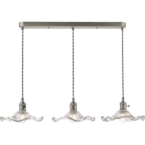 Dar Hadano Suspension Hadano à 3 barres lumineuses, finition chrome antique et verre ondulé (1/5)