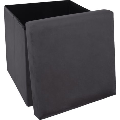 Pouf coffre pliable velours "Tess" Atmosphera - Gris foncé - Gris foncé - (1/2)