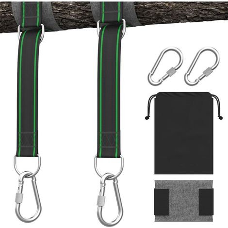 Fixation balançoire, Fixation hamac, Suspension balançoire, supporte jusqu'à 500 kg en Polyester indéchirable avec 2 Patins de Protection pour Arbre et 2 mousquetons (1,5M)