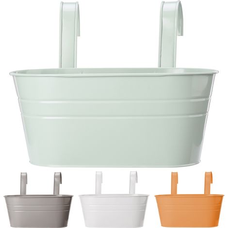 Maceta doble colgante de hierro - Maceta decorativa tipo barril (27x12cm, Gris/Naranja/Blanco) (1/5)