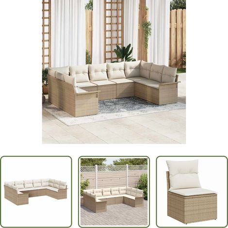 Poly-Rattan - Gartensofa-set mit Speicher 9 pcs Beige Poly-Rattan (1/5)