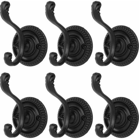 BelleRise - 6 Pièces Crochet Porte Manteau Murale Patère Porte Manteau Murale Vintage Crochet Métal De Porte Vintage Européens Patère(Black) (1/5)