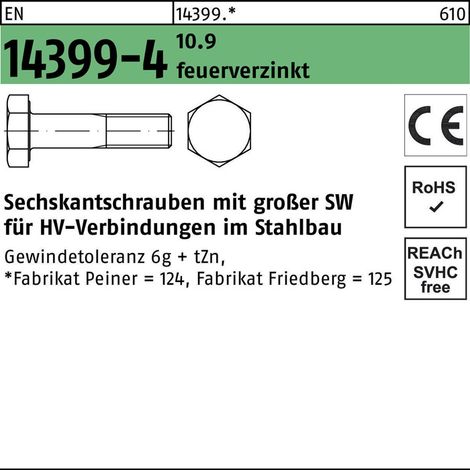 Peiner EN 14399-4 Sechskant-Schaftschraube M16x180 Stahl 10.9 feuerverzinkt (1/2)
