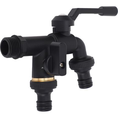 Kit de robinet d'eau à Double robinet d'extérieur, entrée 3/4 pouces, 25mm, 2 sorties, montage mural en laiton, résistant au gel, jardin extérieur noir (1/5)