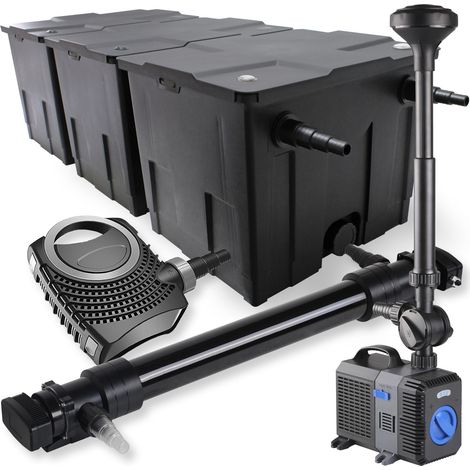 SunSun Set Filtro a 3 camere laghetto 90000l con Chiarificatore UVC 72W Pompa NEO10000 80W Fontana